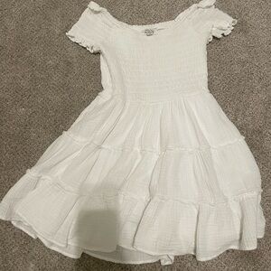 American Eagle Outfitters White Smocked Tiered Mini Dress